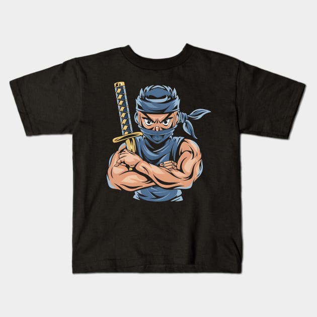 Ninja warrior Kids T-Shirt by Ravenglow